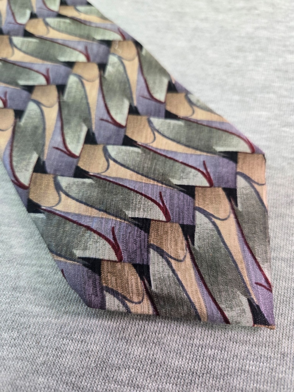 Vtg Jimmy V Tie Mens 90s Purple Silk Woven Geometric Abstract V Foundation USA